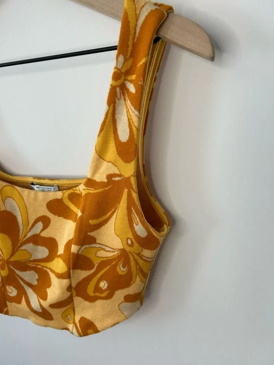 Zara Women’s Gold Floral Jacquard Corset Style Sleeveless Cropped Top, Medium - Picture 4 of 7